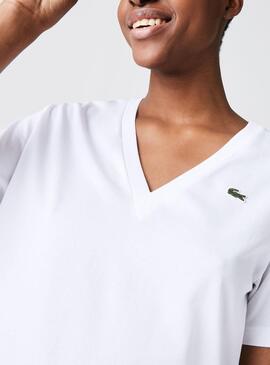 T-Shirt Lacoste Decote em V Branco para Mulher