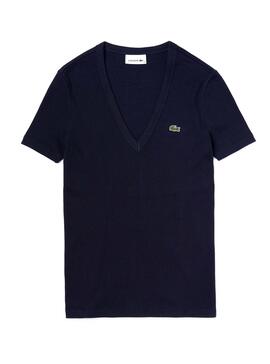 T-Shirt Lacoste V-neck Azul Marinho para Mulher