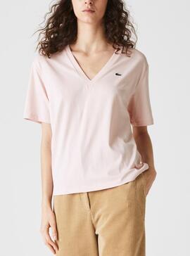 T-Shirt Lacoste V-neck Rosa para Mulher