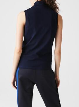 Polo Lacoste sem mangas Azul Marinho para Mulher