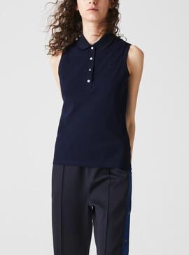 Polo Lacoste sem mangas Azul Marinho para Mulher