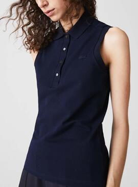 Polo Lacoste sem mangas Azul Marinho para Mulher