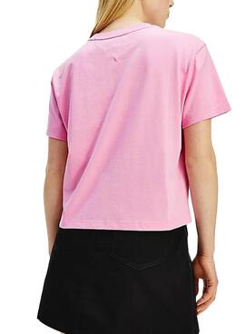 T-Shirt Tommy Jeans Badge Rosa para Mulher