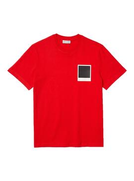 T-Shirt Lacoste x Polaroid Insignia Vermelho Homem