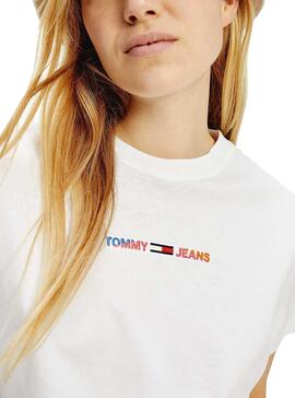 T-Shirt Tommy Jeans Boxy Crop Branco para Mulher