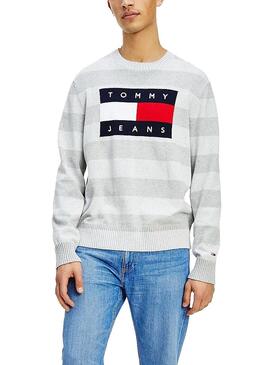 Camisola Tommy Jeans Flag Sweater Cinza para Homem