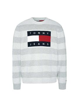 Camisola Tommy Jeans Flag Sweater Cinza para Homem