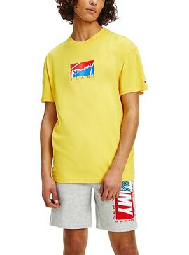 T-Shirt Tommy Jeans Block Graphic Amarelo Homem