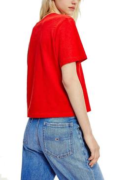 T-Shirt Tommy Jeans Boxy Crop Vermelho para Mulher