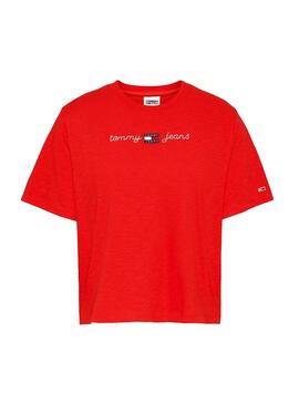T-Shirt Tommy Jeans Boxy Crop Vermelho para Mulher