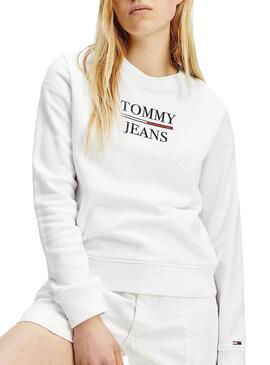 Sweat Tommy Jeans Slim Terry Logo Branco Mulher