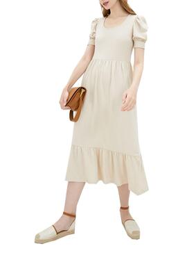 Vestido Only May Life Puff Beige para Mulher