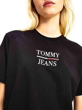 T-Shirt Tommy Jeans Boxy Crop Preto para Mulher