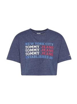 T-Shirt Tommy Jeans Super Crop Flag Azul Mulher