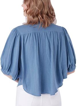 Blusa Naf Naf Manga Japonesa Azul para Mulher