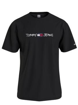 T-Shirt Tommy Jeans Linear Written Preto Homem