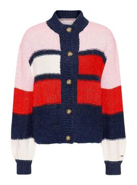 Cardigan Tommy Jeans Color Block Multi para Mulher