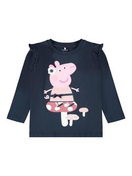 T-Shirt Name It Peppa Pig Azul Marinho para Menina