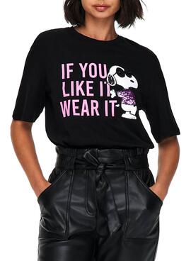 T-Shirt Only Peanuts Snoopy Preto para Mulher