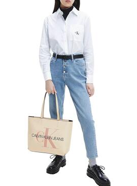 Bolsa Calvin Klein Jeans Sculped Shopper Bege