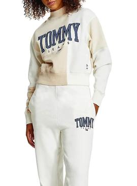 Sweat Tommy Jeans Collegiate Be ge Cropped Mulher