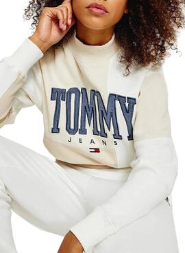 Sweat Tommy Jeans Collegiate Be ge Cropped Mulher