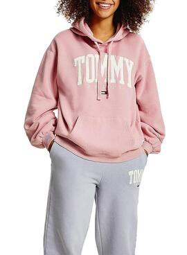 Sweat Tommy Jeans Rosa Collegiate Capuz Mulher