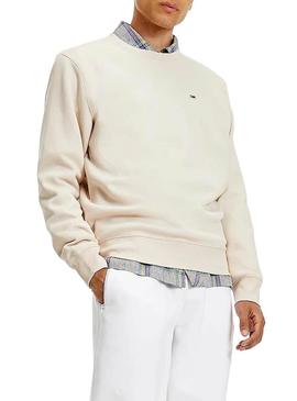 Sweat Tommy Jeans Regular Fleece Bege Homem