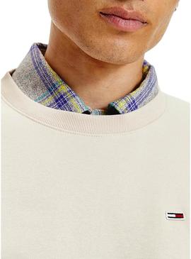 Sweat Tommy Jeans Regular Fleece Bege Homem