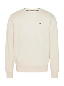 Sweat Tommy Jeans Regular Fleece Bege Homem