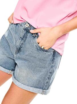 Shorts Only Lola Mom Midi Azul Mulher