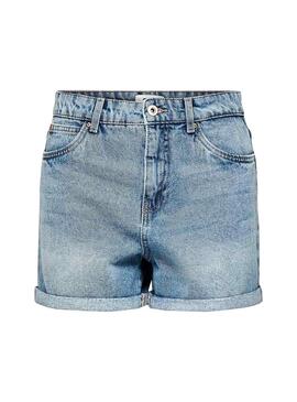 Shorts Only Lola Mom Midi Azul Mulher