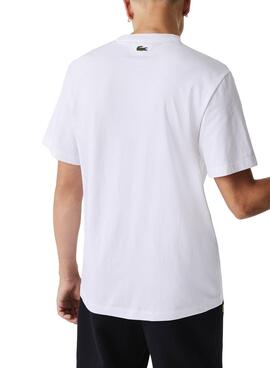 T-Shirt Lacoste Branco Logo Impresso para Homem