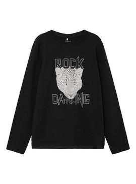 T-Shirt Name It Onethea Preto Rock para Menina