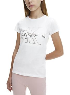 T-Shirt Calvin Klein Monogram  Contorno Branco Menina
