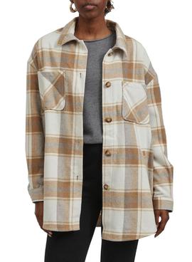 Overshirt Vila Kimmi Check Frames Bege Mulher