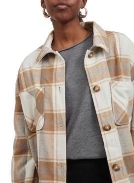 Overshirt Vila Kimmi Check Frames Bege Mulher