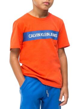 T-Shirt Calvin Klein Box Logo Laranja Menino