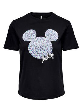 T-Shirt Only Disney Flores Mickey Preto Mulher
