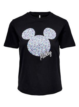 T-Shirt Only Disney Flores Mickey Preto Mulher