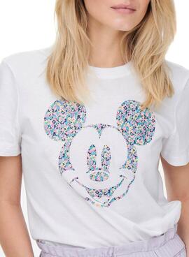 T-Shirt Only Disney Flores Mickey Branco Mulher