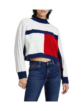 Camisola Tommy Jeans Crop Flag Para Mulher