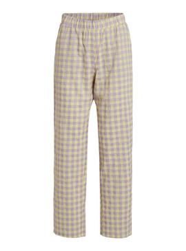 Pantalon Vila Checky Vichy Amarelo e Lilás Mulher