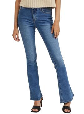 Jeans Vila Ekko Alargado Azul Para Mulher