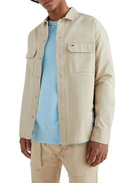 Overshirt Tommy Jeans Soft Solid Bege Homem