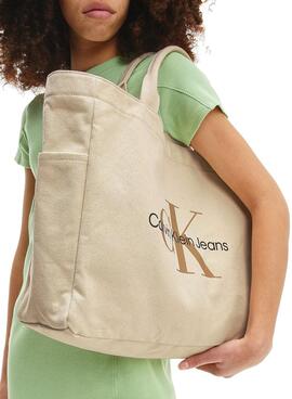 Bolsa Calvin Klein Logo Shopper Bege para Menina