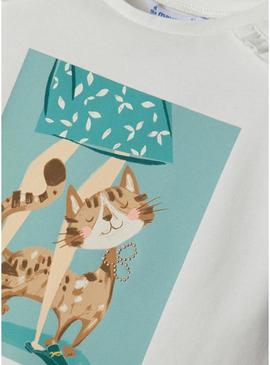 T-Shirt Mayoral Gato Branco para Menina