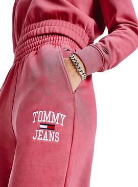 Pantalon Tommy Jeans College Logo Baggy Rosa Mulher