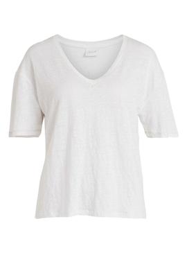 T-Shirt Vila Oina Pescoço V Branco para Mulher