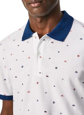 Polo Pepe Jeans Firemont Branco Estampado Homem
